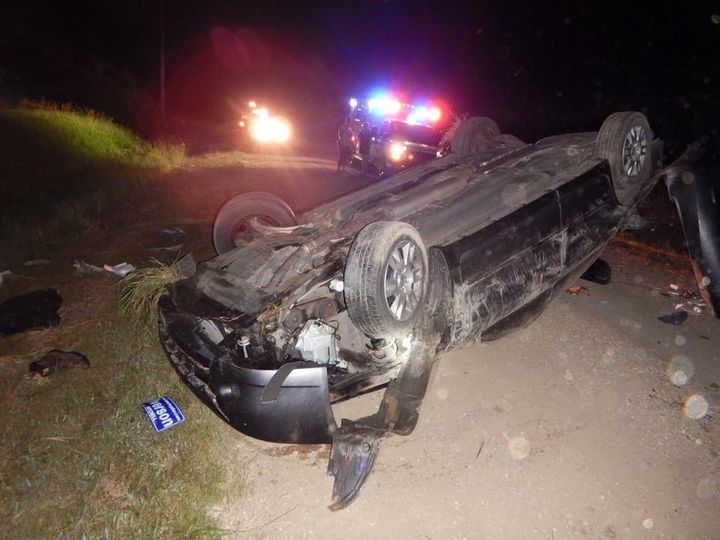 A car is shown totaled after a car crash in Lincoln County, South Dakota.