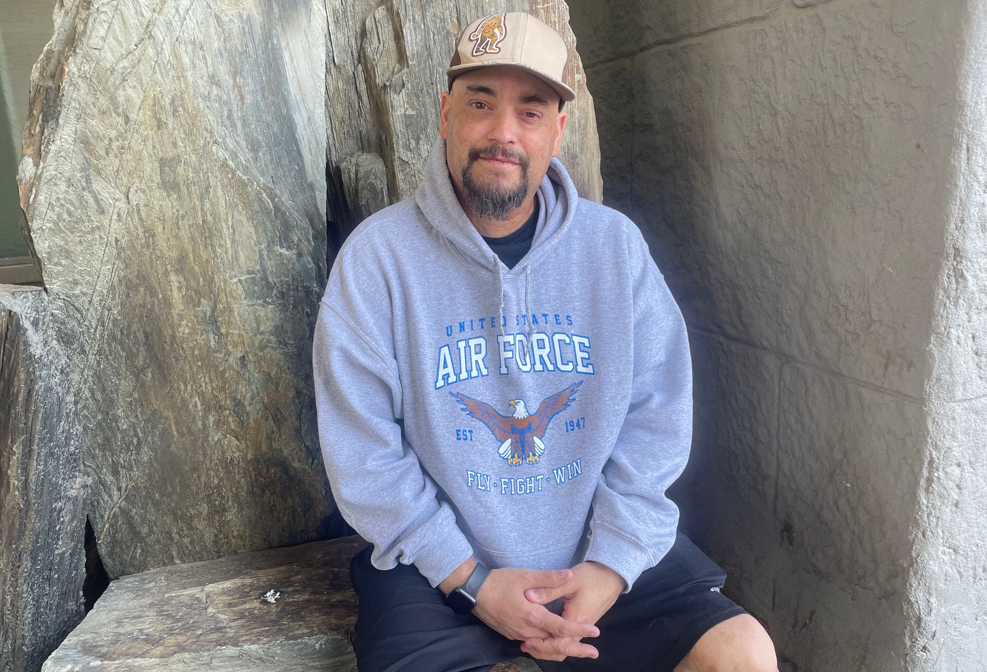 Air Force veteran Mathew Bergendahl poses for a portrait