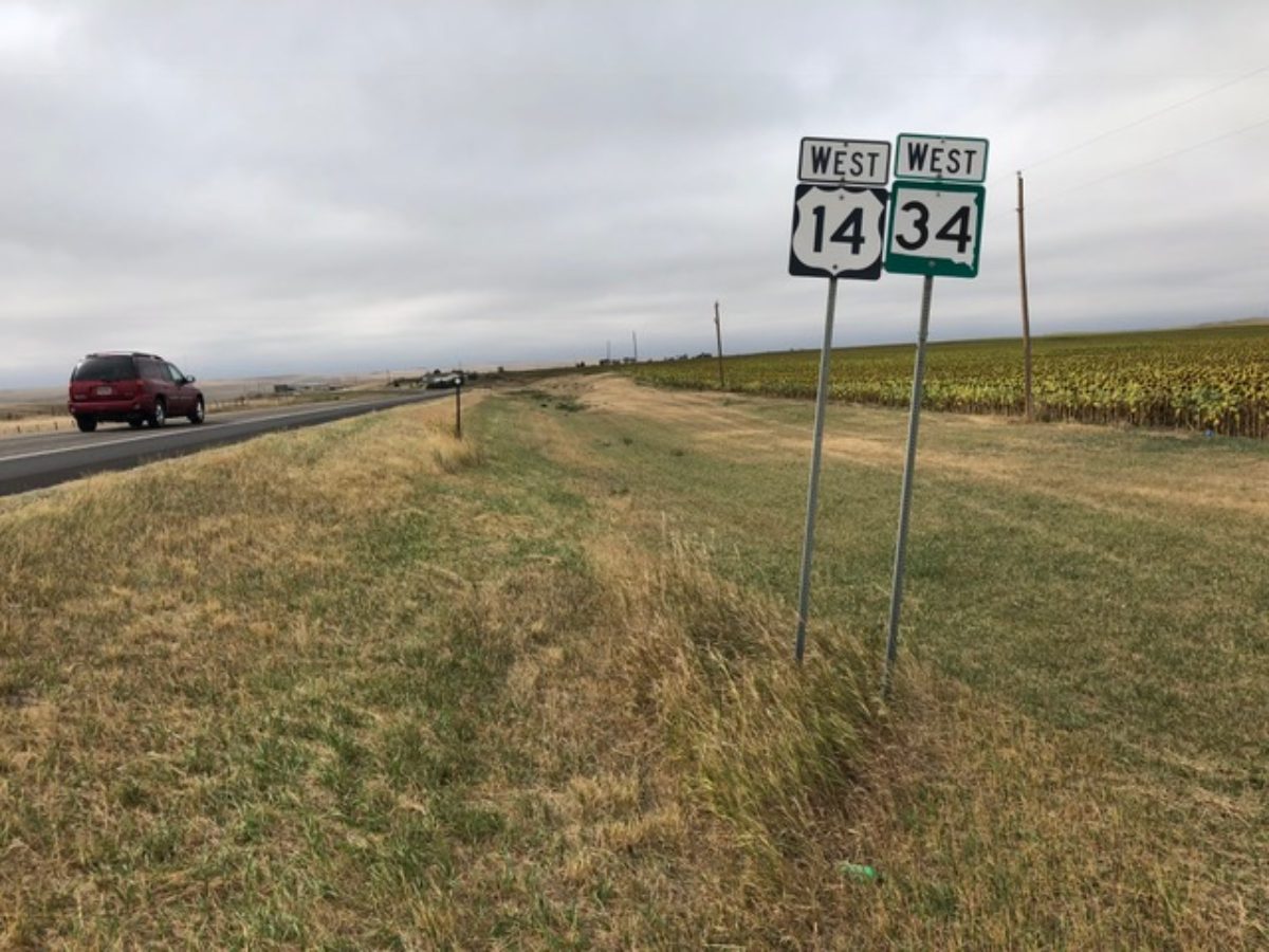 A ditch is shown as an example of where road hunting can occur in South Dakota