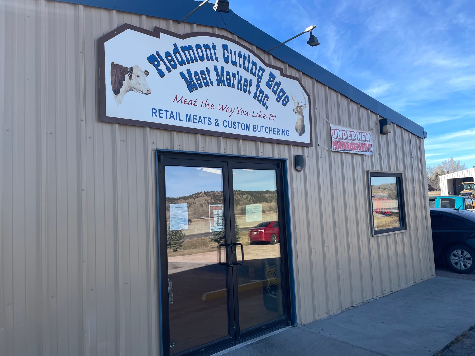 The exterior of Cutting Edge Meat Market in Piedmont, South Dakota.