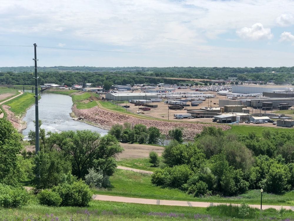 The Big Sioux River is shown winding through central Sioux Falls