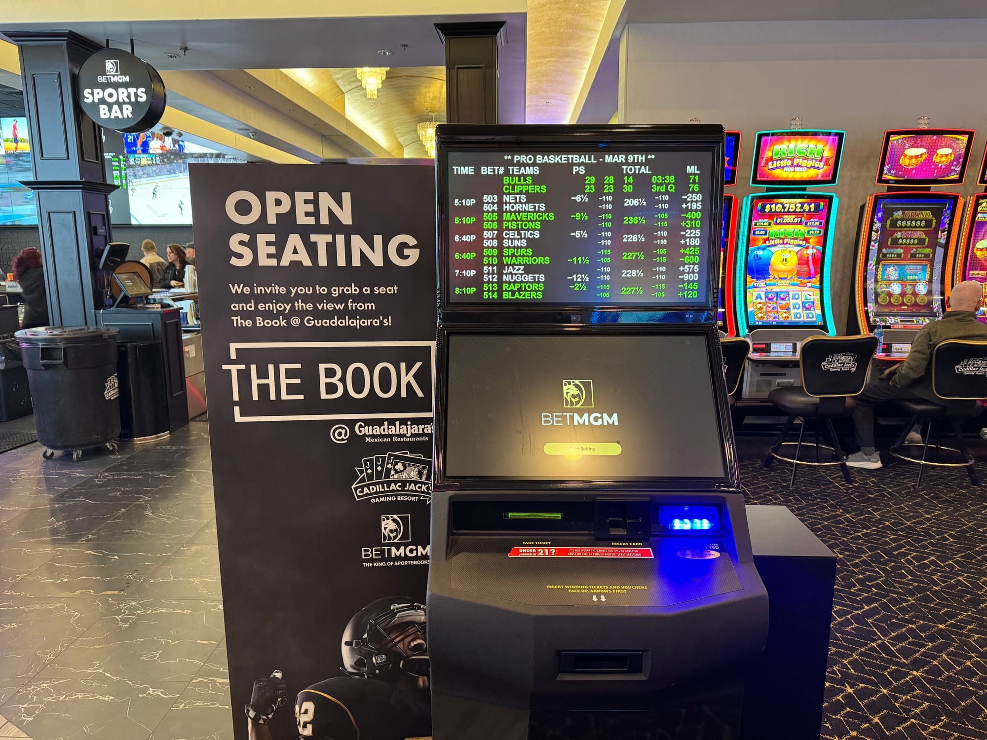 A sports betting kiosk at a Deadwood casino