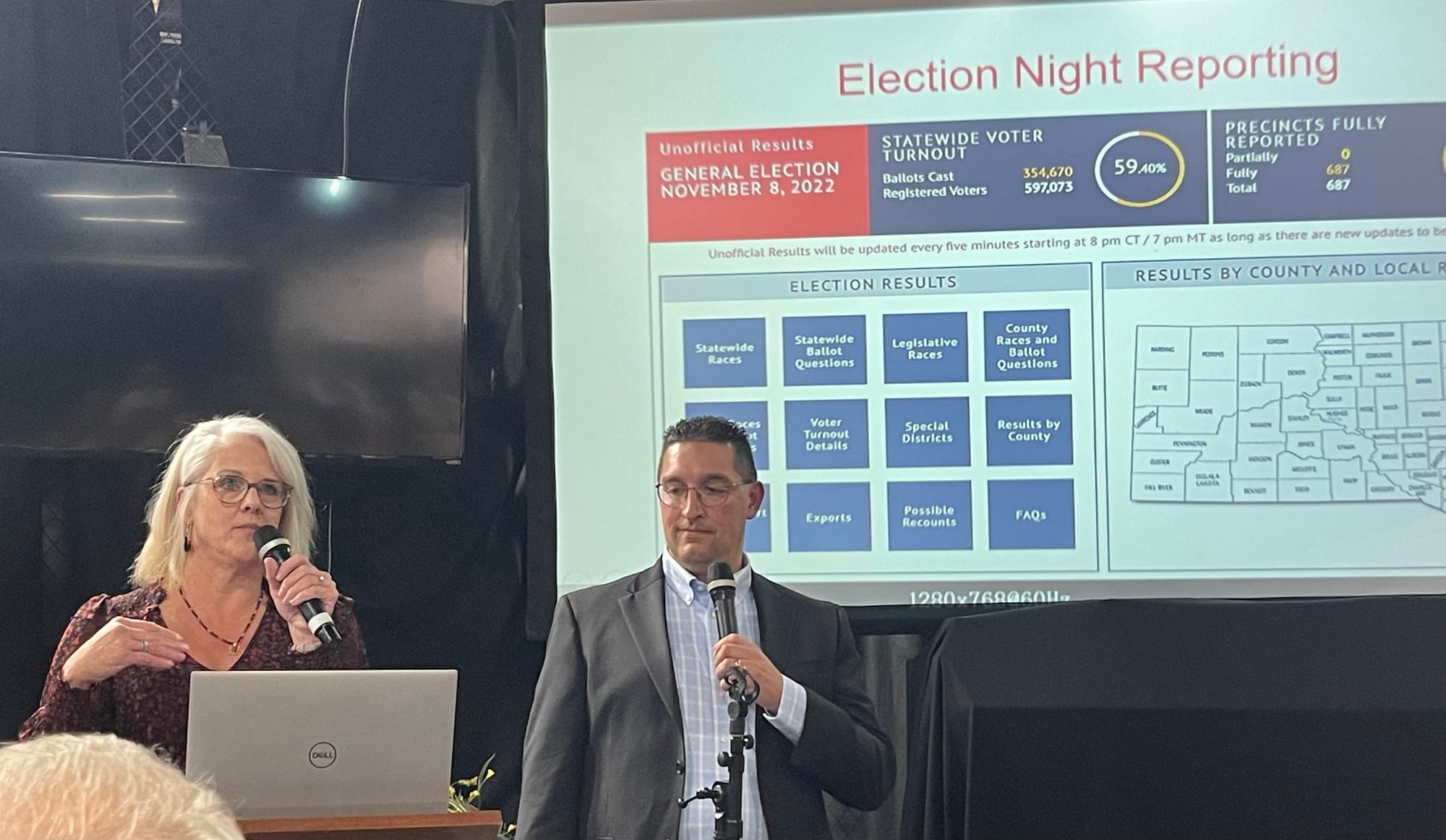 Jessica Pollema (left) speaks at an event to discuss 2020 election results
