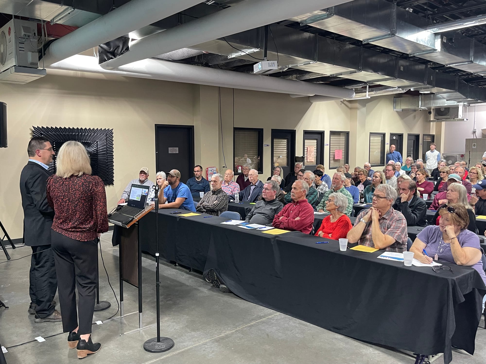 Rick Weible and Jessica Pollema give a presentation to Concerned Citizens of Lincoln County