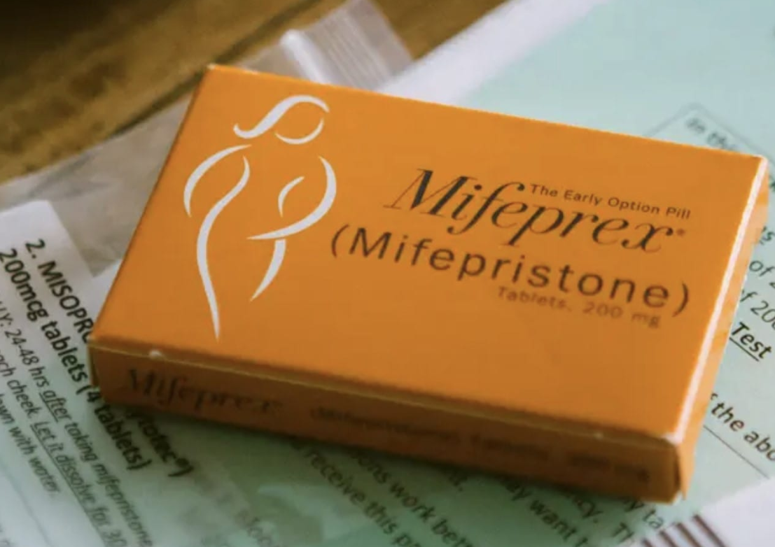 A box of mifepristone abortion pills