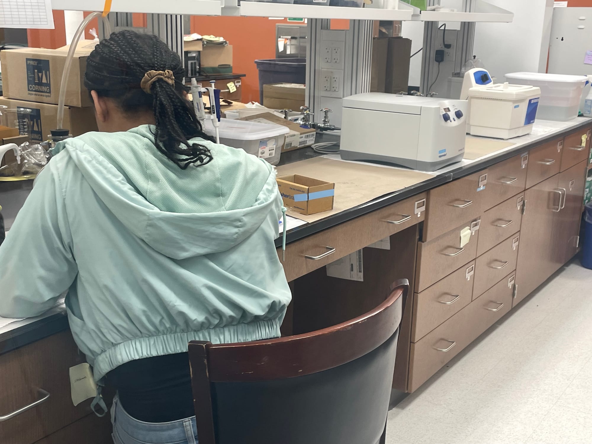 A student studies in a lab in the Raven Precision Agricultural Center on the campus of South Dakota State.