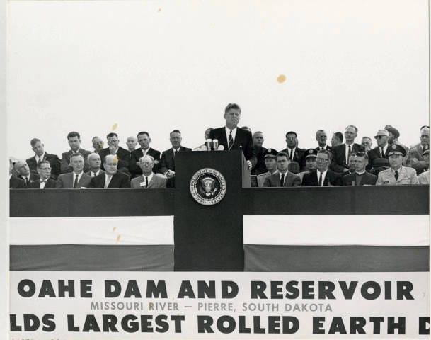 President John F. Kennedy made a speech at the dedication of the Oahe Dam in Pierre, S. D., on August 17, 1962, helping usher the state into the realm of renewable energy.