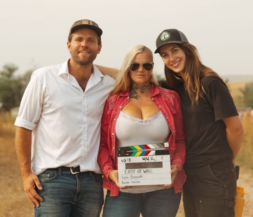 Director of photography Austin Shelton, Tabatha Zimiga and director Kate Beecroft on set of 'East of Wall'.