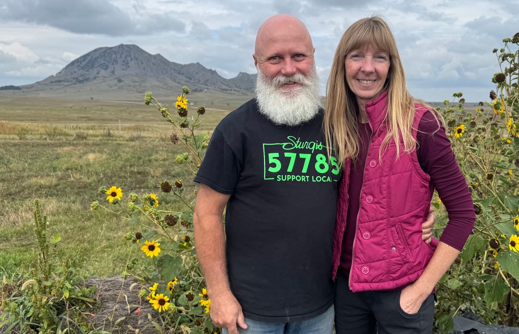 Rick and Michelle Grosek are shown on Sept. 18, 2025 at Bear Butte Gardens organic farm located northeast of Sturgis, S.D.