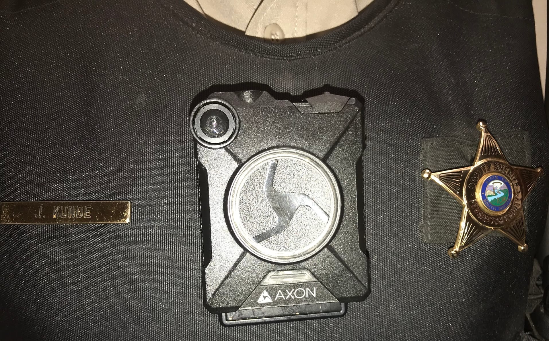 This photo shows a body camera worn on the uniform of a Pennington County Sheriff's Office deputy in December 2025. 