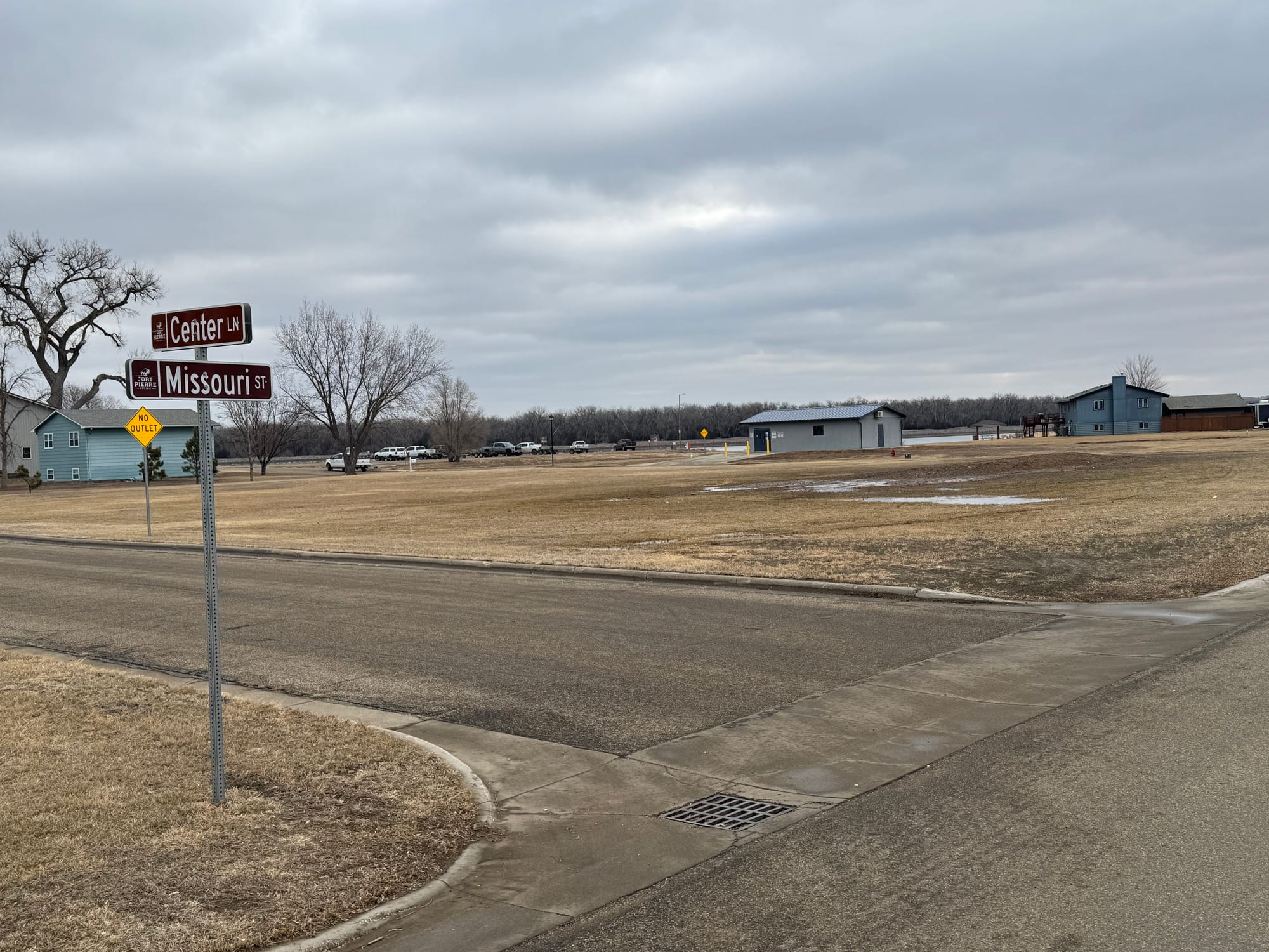 These vacant lots in Fort Pierre, S.D., shown on Feb. 6, 2026, are within view of the Missouri River but cannot be developed