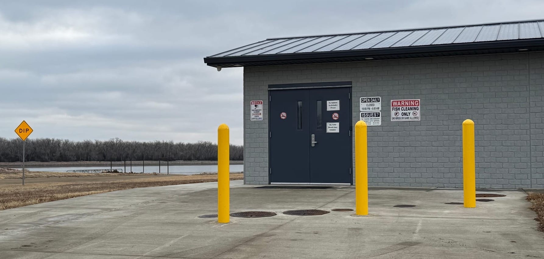 The city of Fort Pierre, S.D., was able to get permission from the federal government to build this fish-cleaning house