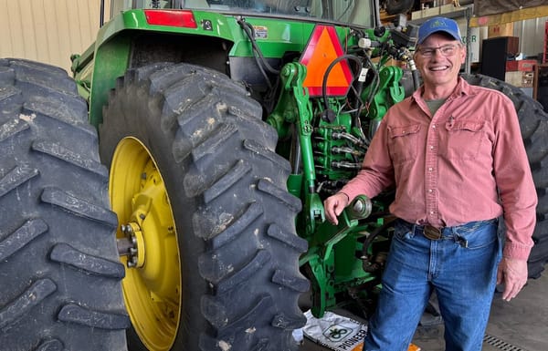 Grain farmer Jeff Thompson on March 20, 2026, on the farm he and his wife run near Lyons