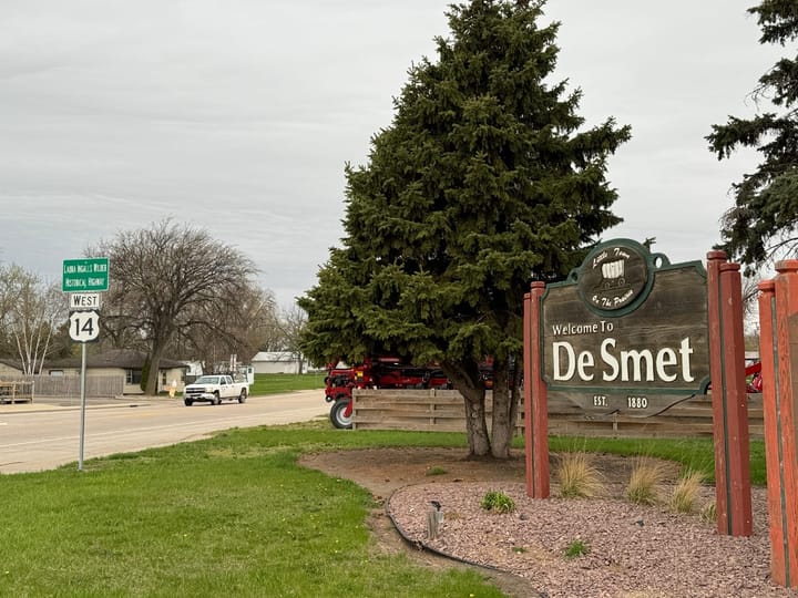 Sign welcoming visitors to DeSmet, South Dakota.