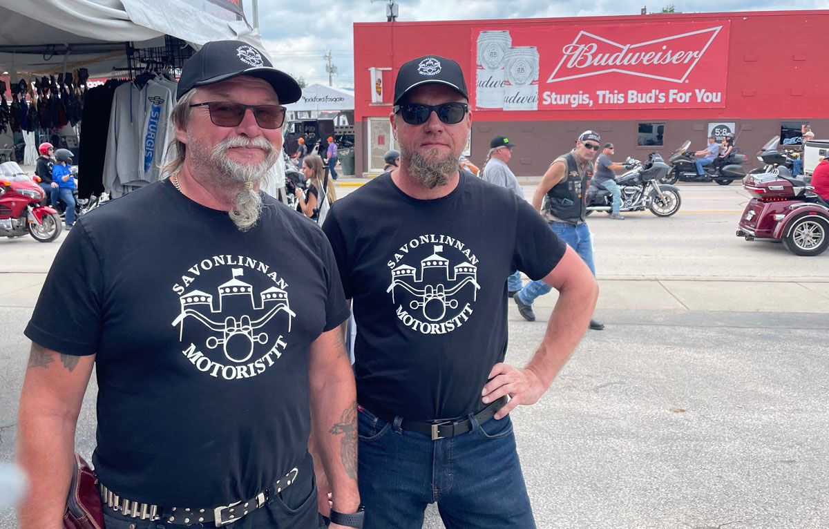 Bikers pose for a photo at the Sturgis Motorcycle Rally
