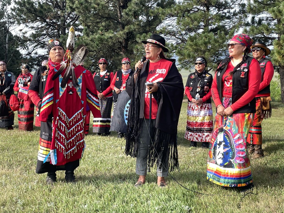 Norma Rendon speaks at ceremony at Bear Butte State Park during Sturgis Motorcycle Rally