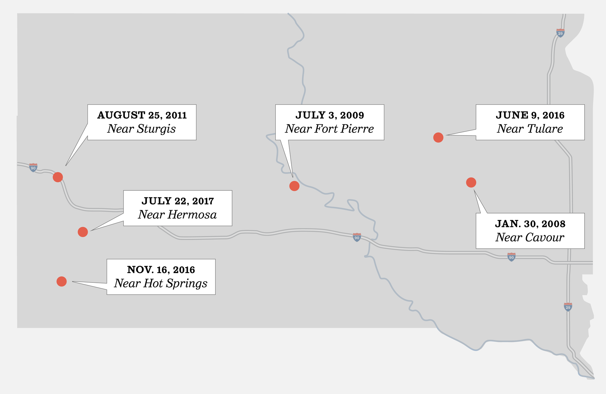 Recent train derailments on a map