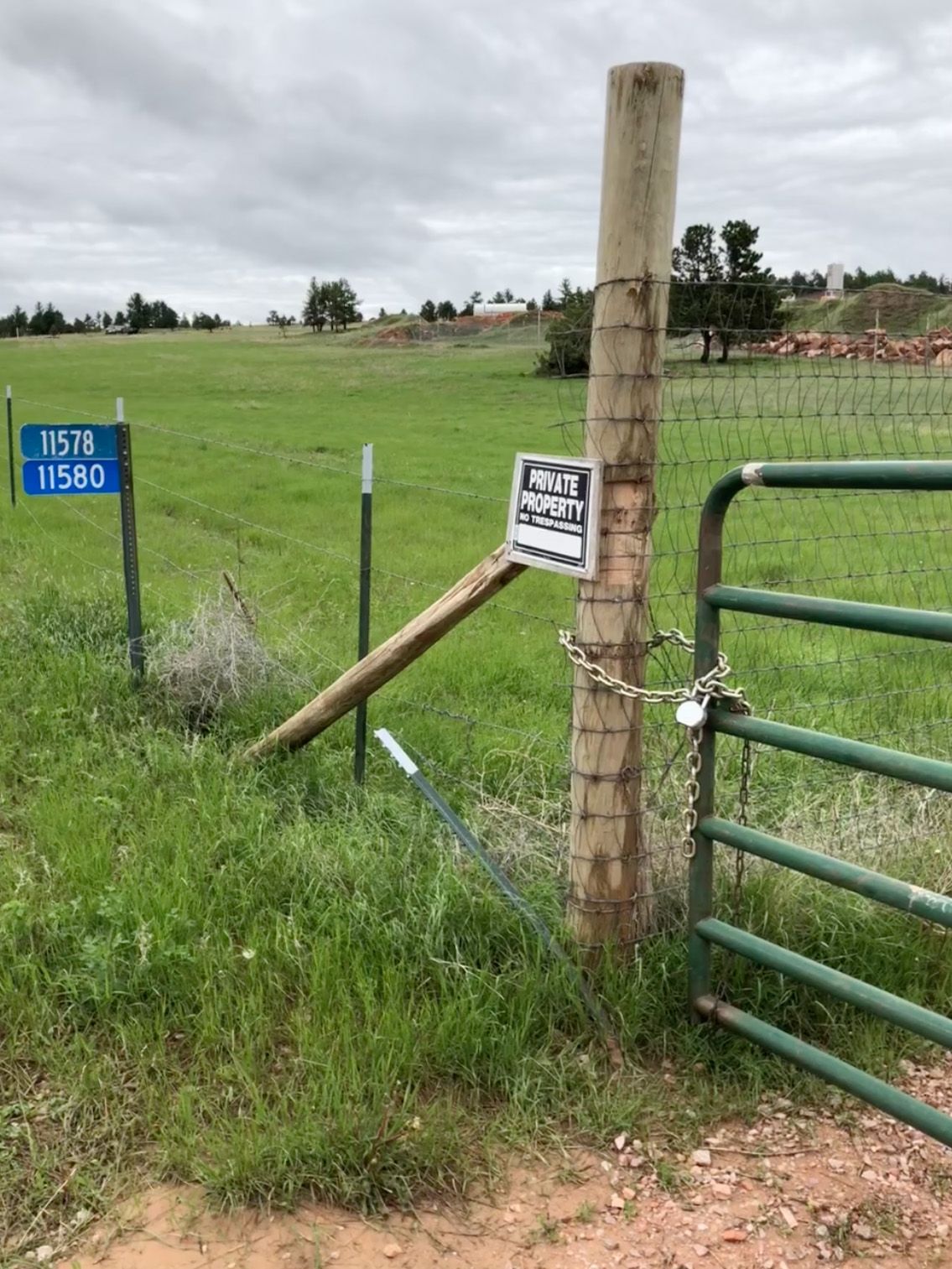 Padlocked gate and fence in field