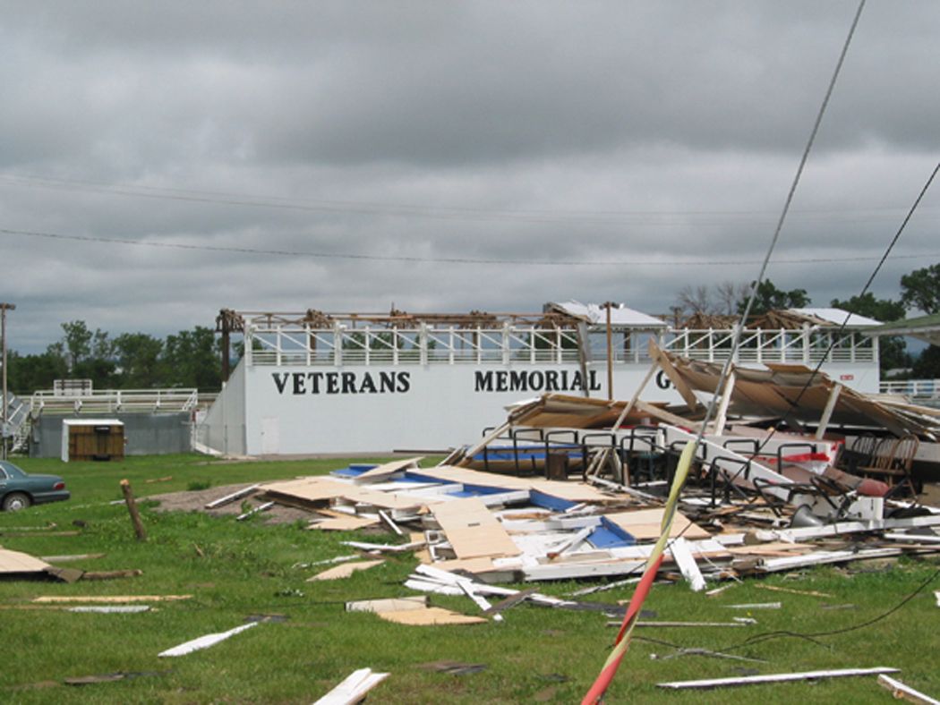 A tornado damaged the Turner County Fairgrounds grandstand and other buildings in 2003.