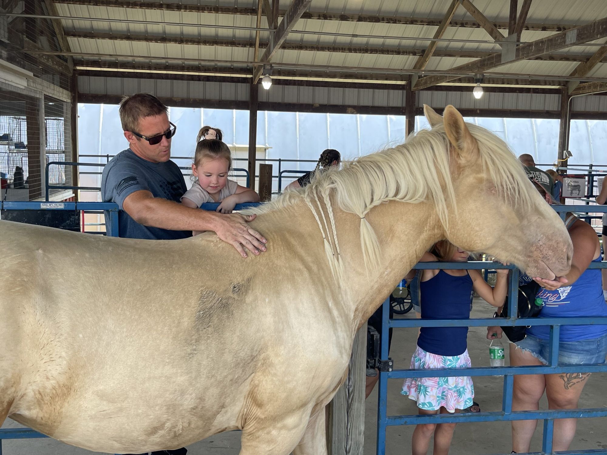 Robert Dulaney and daughter Kylee pet a horse at Turner County Fair